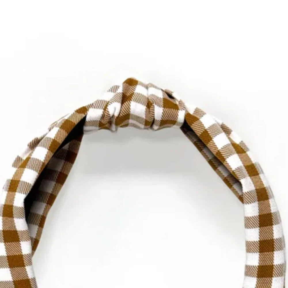 NWOT Blair Top Knot Brown Gingham Headband